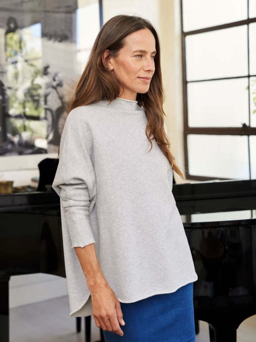 Frank & Eileen EFFIE LONG SLEEVE FUNNEL NECK CAPELET - GREY
